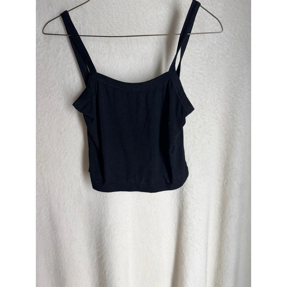 SHEIN Womens Black Cropped Cami Tank Top Double Strap Square Neck Medium